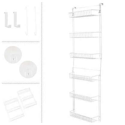 over the Door Organizer - 6-Tier Adjustable Pantry Shelves and Rack for Kitchen Organization, White