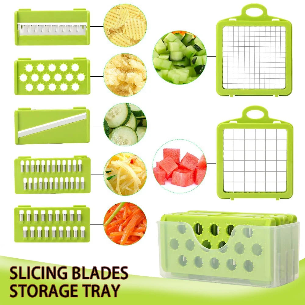 Vegetable Chopper Onion Chopper,Veggie Chopper with 8 Blades Multifunctional 12 in 1 Food Chopper Kitchen Gadgets Vegetable Slicer Dicer Cutter Carrot and Garlic Chopper with Container