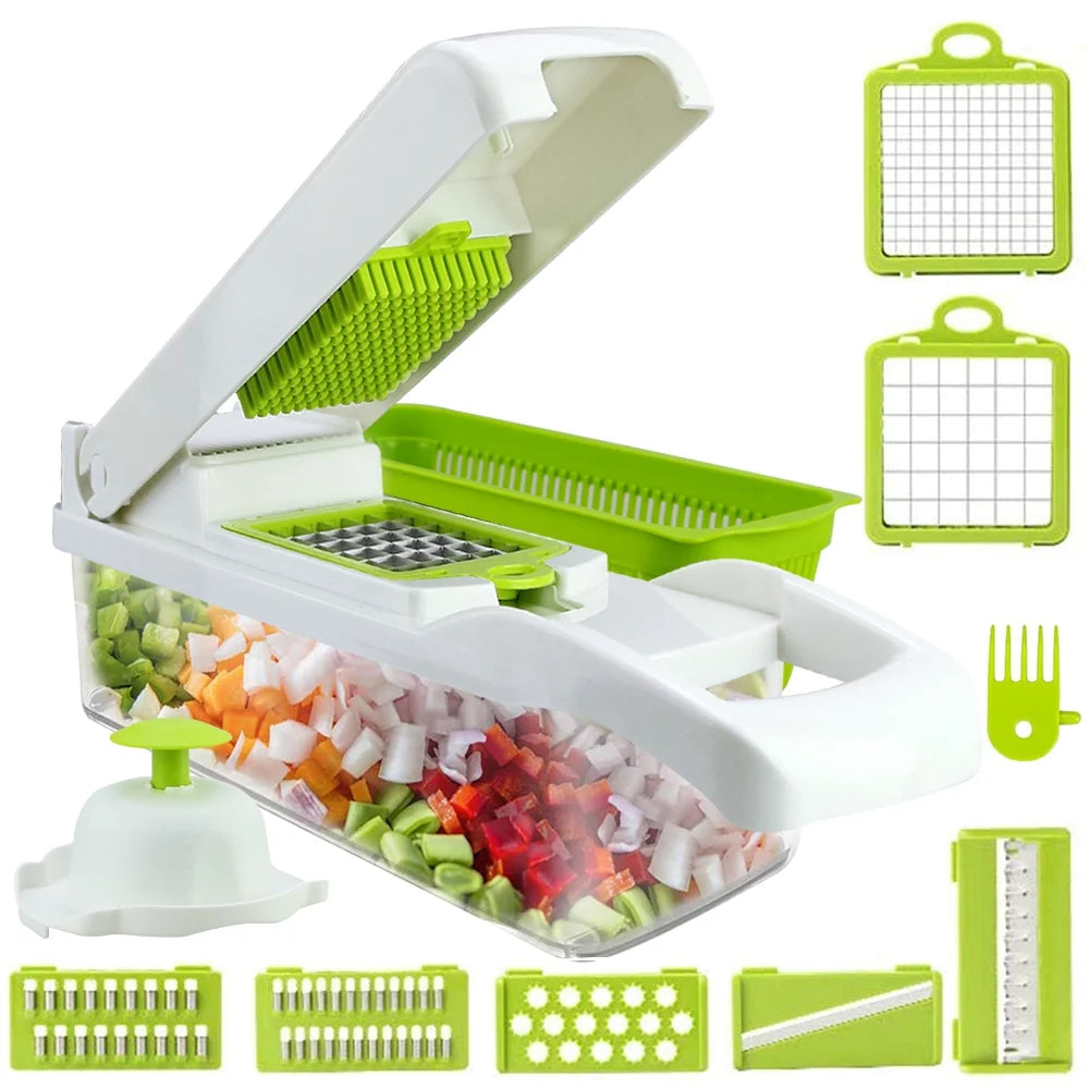 Vegetable Chopper Onion Chopper,Veggie Chopper with 8 Blades Multifunctional 12 in 1 Food Chopper Kitchen Gadgets Vegetable Slicer Dicer Cutter Carrot and Garlic Chopper with Container