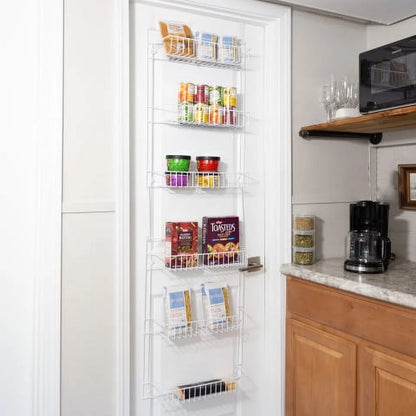 over the Door Organizer - 6-Tier Adjustable Pantry Shelves and Rack for Kitchen Organization, White